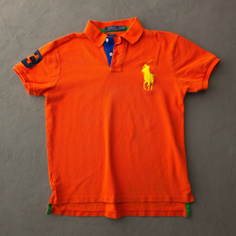 Ralph Lauren Polo Shirt M Orange Big Pony Custom Fit Short Sleeve